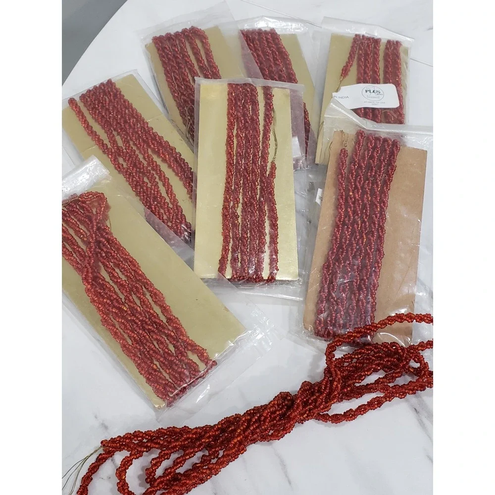 8 Packages Beaded Christmas Garland Red Miniature MADE IN INDIA Vintage‎ Crafts